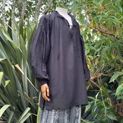 Medieval Shirt in  Black Cotton & Linen