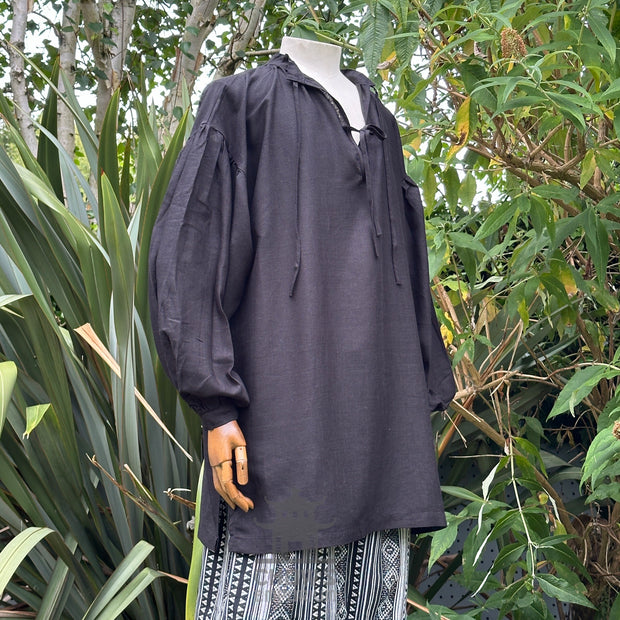 Medieval Shirt in  Black Cotton & Linen