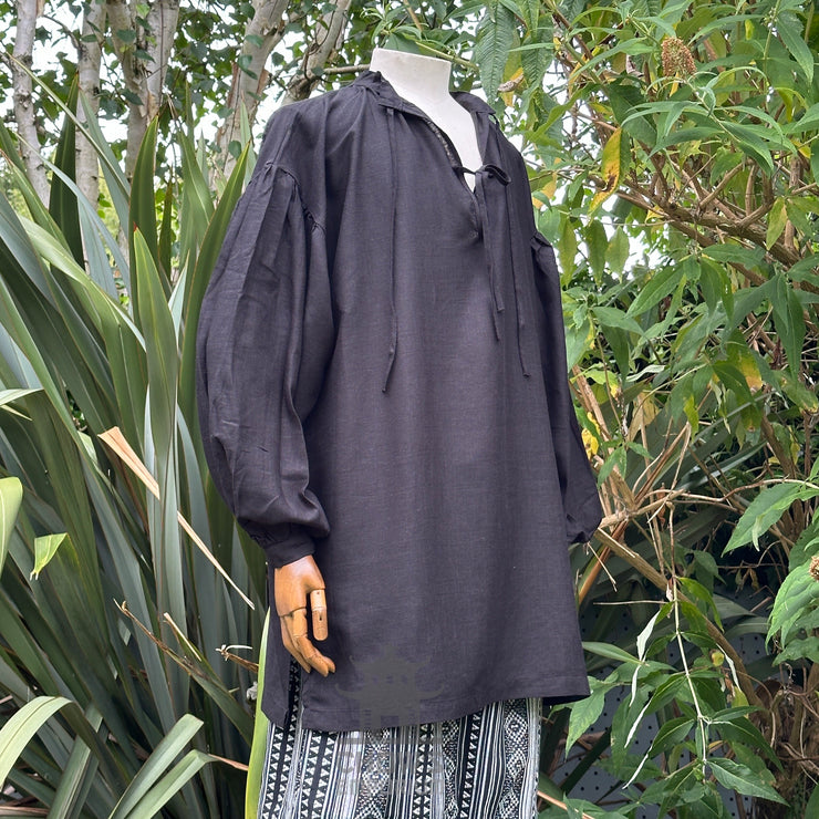 Medieval Shirt in  Black Cotton & Linen