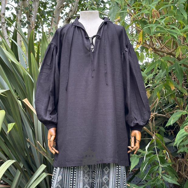 Medieval Shirt in  Black Cotton & Linen