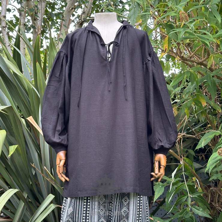 Medieval Shirt in  Black Cotton & Linen