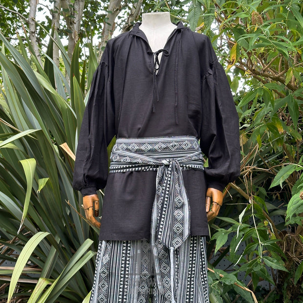 Medieval Shirt in  Black Cotton & Linen