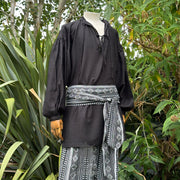 Medieval Shirt in  Black Cotton & Linen