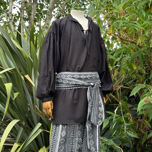 Medieval Shirt in  Black Cotton & Linen