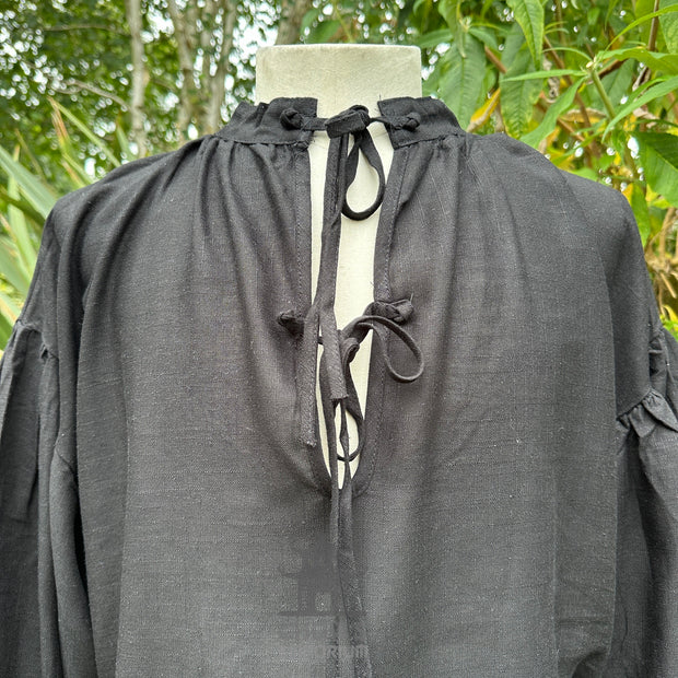 Medieval Shirt in  Black Cotton & Linen