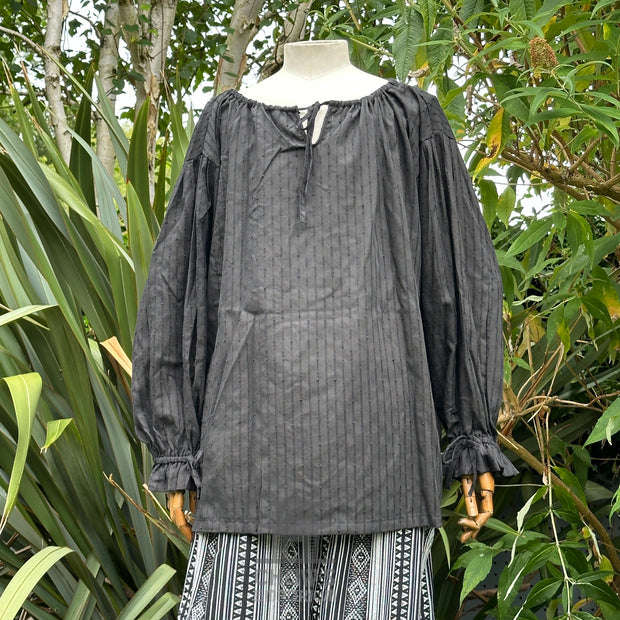 Medieval Shirt Round Neck in Black Cotton