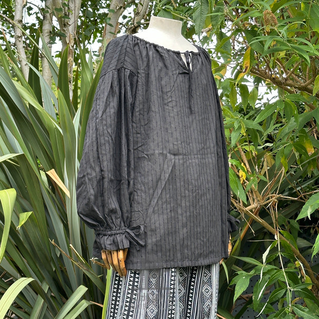 Medieval Shirt Round Neck in Black Cotton