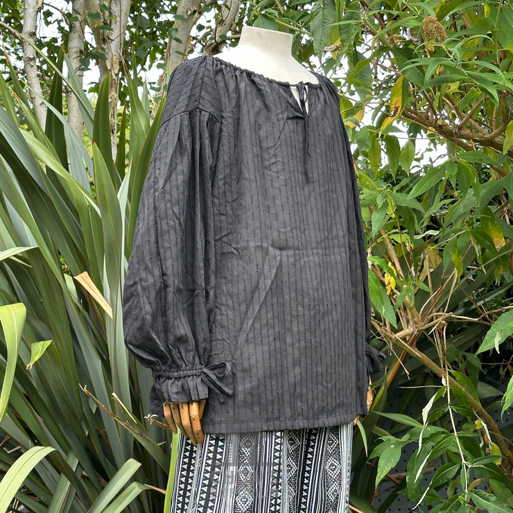 Medieval Shirt Round Neck in Black Cotton