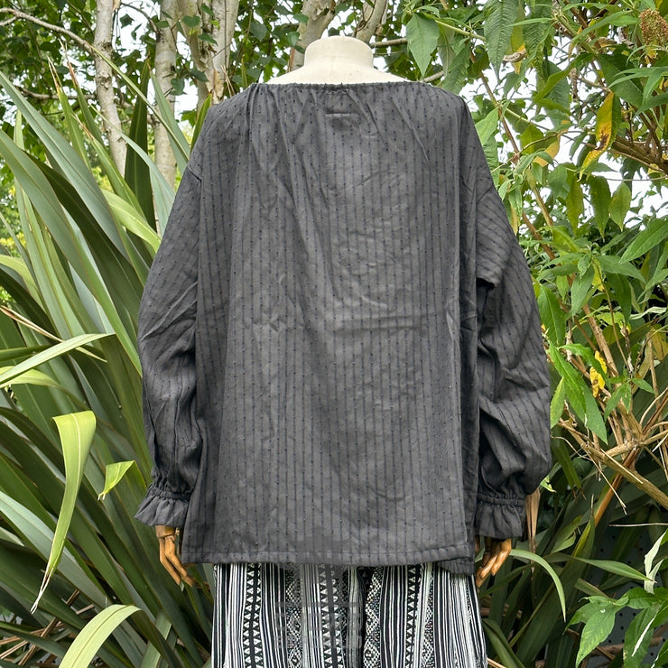 Medieval Shirt Round Neck in Black Cotton