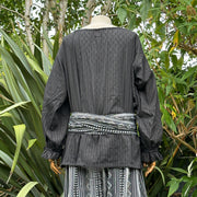 Medieval Shirt Round Neck in Black Cotton