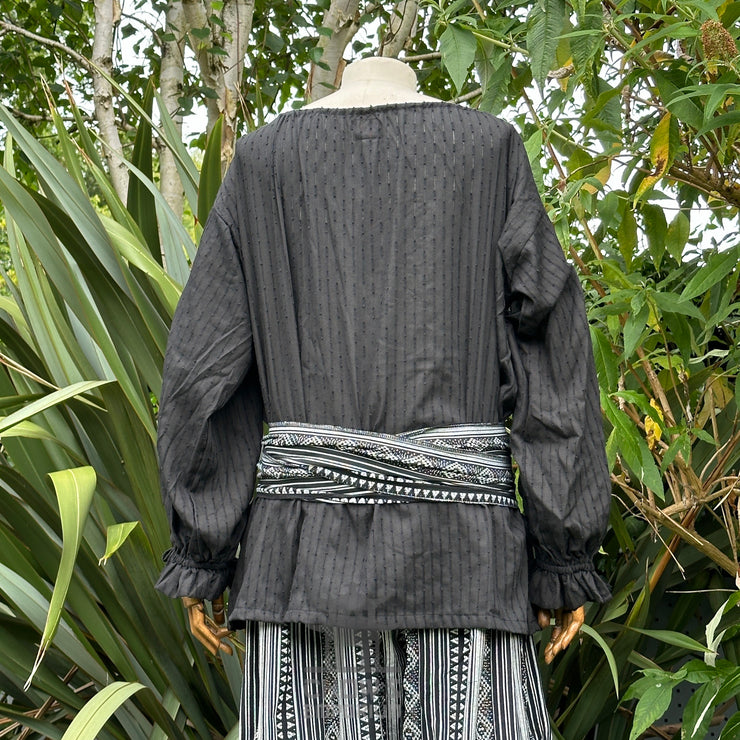 Medieval Shirt Round Neck in Black Cotton