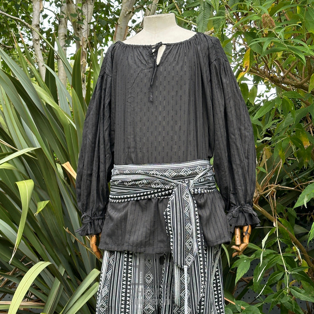 Medieval Shirt Round Neck in Black Cotton