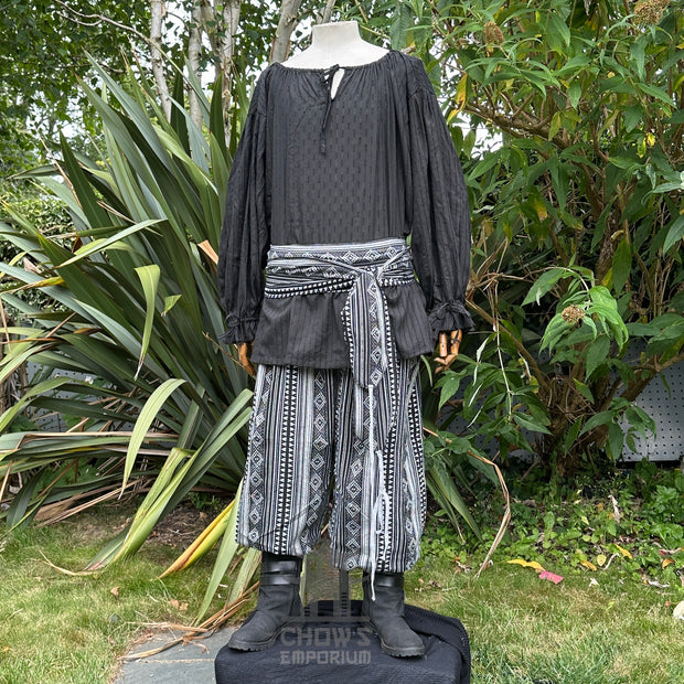 Medieval Shirt Round Neck in Black Cotton