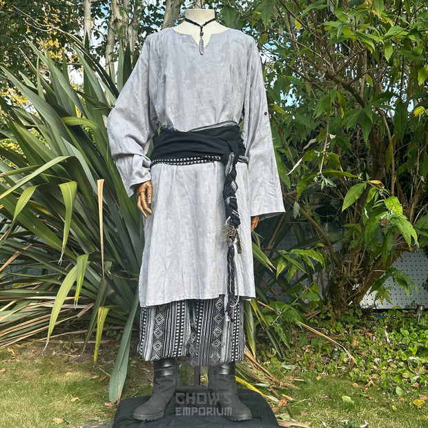 3 Pieces Light Grey, Black & White Outfit (Tunic, Trousers & Sash)