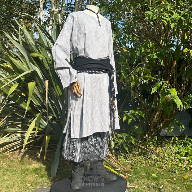 3 Pieces Light Grey, Black & White Outfit (Tunic, Trousers & Sash)