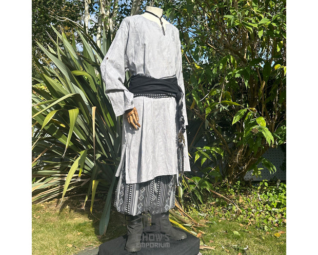 3 Pieces Light Grey, Black & White Outfit (Tunic, Trousers & Sash)