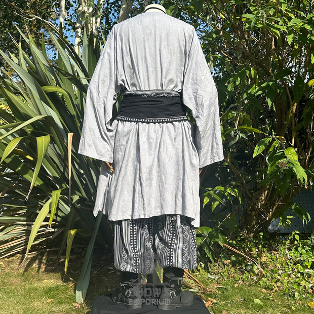 3 Pieces Light Grey, Black & White Outfit (Tunic, Trousers & Sash)