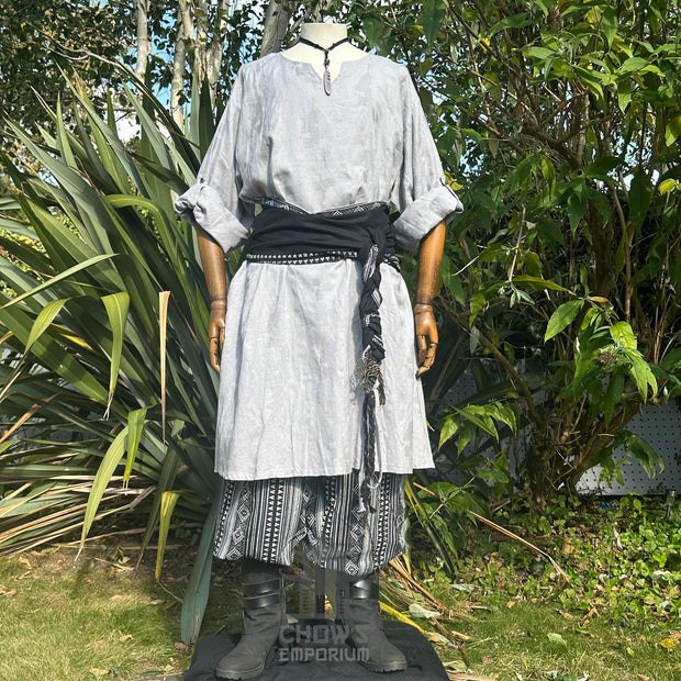 3 Pieces Light Grey, Black & White Outfit (Tunic, Trousers & Sash)