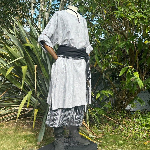 3 Pieces Light Grey, Black & White Outfit (Tunic, Trousers & Sash)