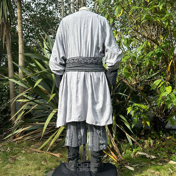 3 Pieces Light Grey, Black & White Outfit (Tunic, Trousers & Sash)