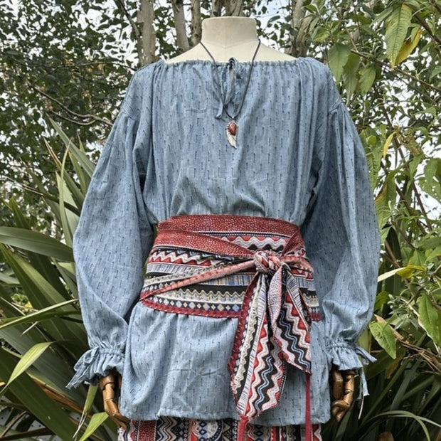 Medieval Shirt Round Neck in Blue Cotton