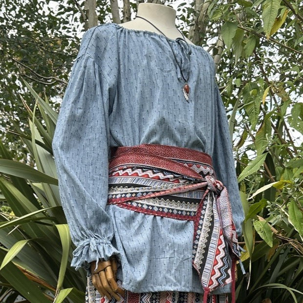 Medieval Shirt Round Neck in Blue Cotton