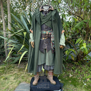 Green Four-way wool cloak with a pointed hood, designed for LARP and medieval reenactment with multiple styling options.