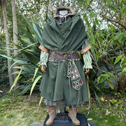 Green Four-way wool cloak with a pointed hood, designed for LARP and medieval reenactment with multiple styling options.