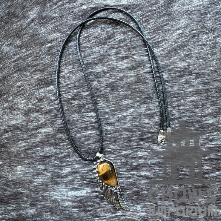 Amber Lapis Lazuli and Feather Necklace