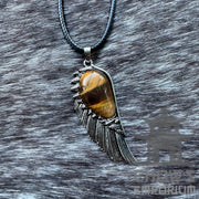 Amber Lapis Lazuli and Feather Necklace