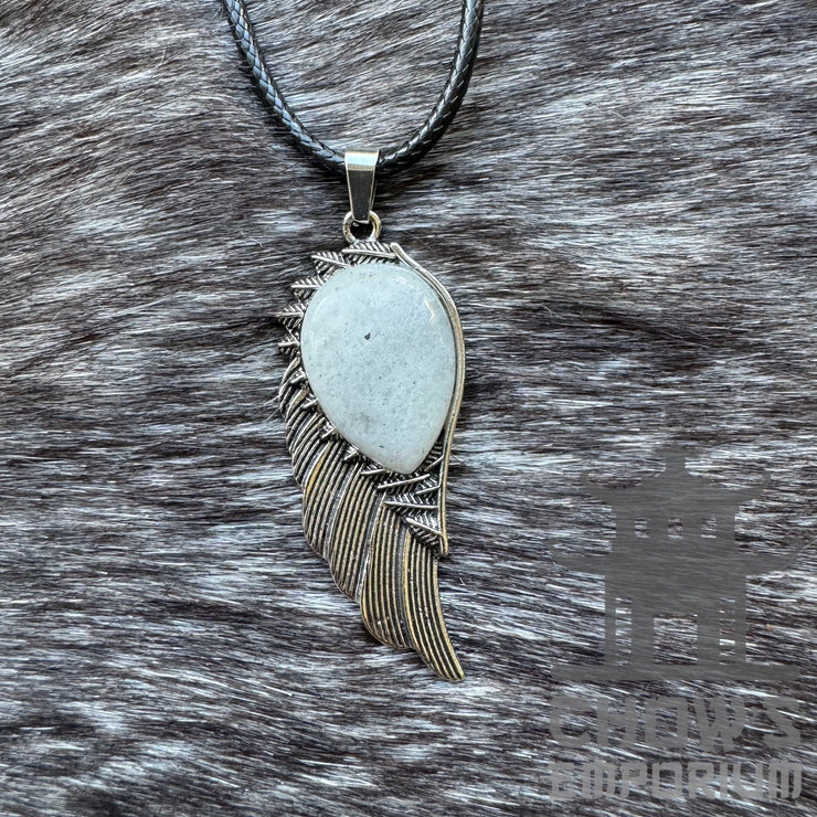 White Lapis Lazuli and Feather Necklace