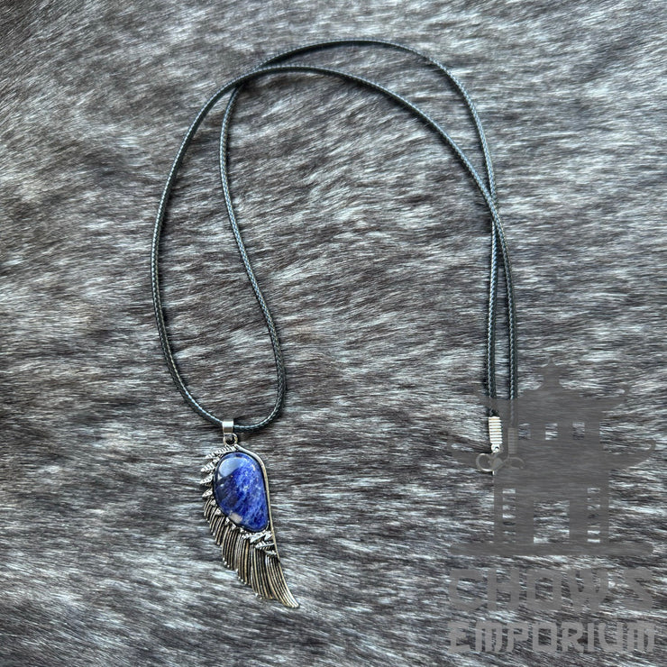 Blue Lapis Lazuli and Feather Necklace