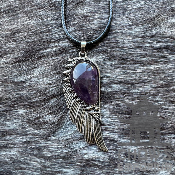 Purple Lapis Lazuli and Feather Necklace