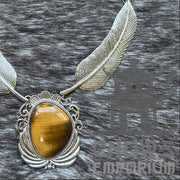 Silver and Amber Lapis Lazuli and Feather Necklace