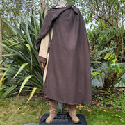 Brown Versatile 4-way wool cloak with a pointed hood, wind protection, and multiple styling options. Perfect for LARP, reenactment & historical costumes.