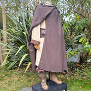 Brown Versatile 4-way wool cloak with a pointed hood, wind protection, and multiple styling options. Perfect for LARP, reenactment & historical costumes.