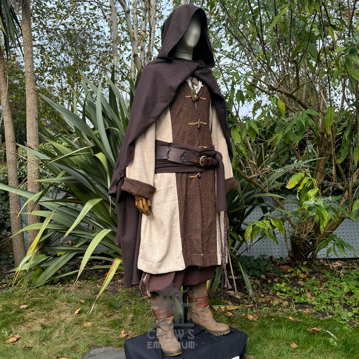 Brown Versatile 4-way wool cloak with a pointed hood, wind protection, and multiple styling options. Perfect for LARP, reenactment & historical costumes.