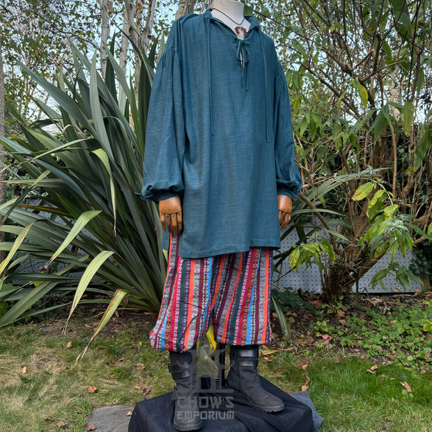 Medieval Shirt in Teal Cotton & Linen