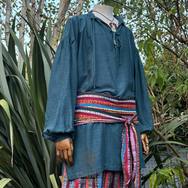 Medieval Shirt in Teal Cotton & Linen
