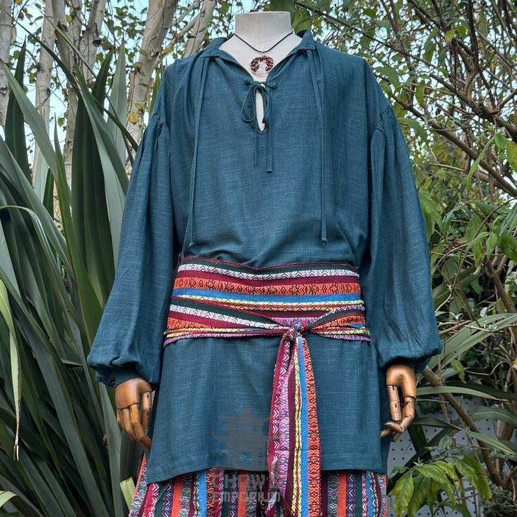 Medieval Shirt in Teal Cotton & Linen