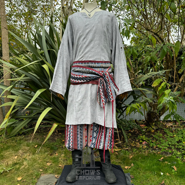 3 Pieces Light Grey & Multi Outfit (Tunic, Trousers & Sash)