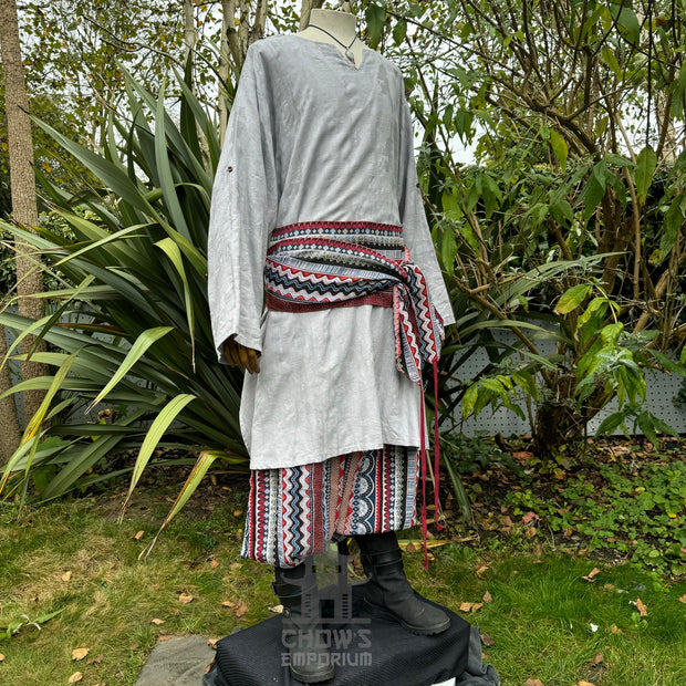 3 Pieces Light Grey & Multi Outfit (Tunic, Trousers & Sash)