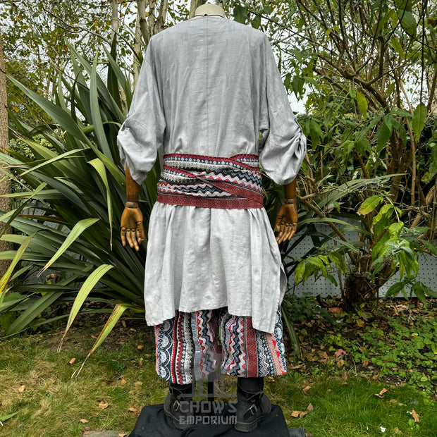 3 Pieces Light Grey & Multi Outfit (Tunic, Trousers & Sash)