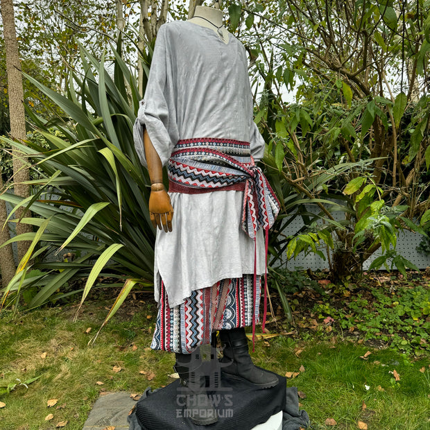 3 Pieces Light Grey & Multi Outfit (Tunic, Trousers & Sash)