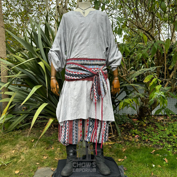 3 Pieces Light Grey & Multi Outfit (Tunic, Trousers & Sash)
