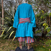 3 Piece Blue & Red Pattern Outfit (Tunic, Pants & Sash)