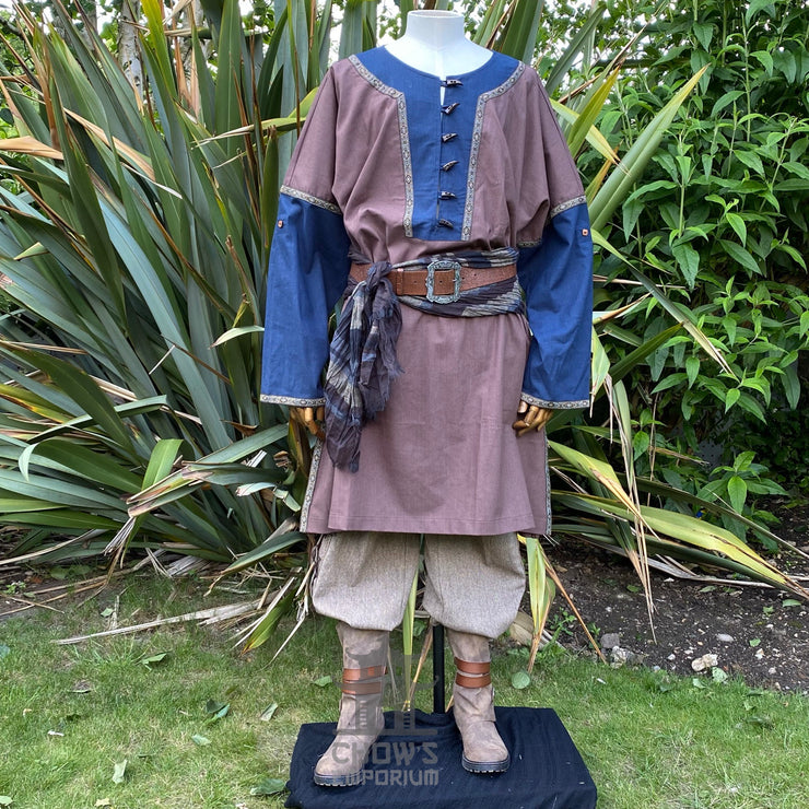 Viking Button Up Linen Tunic (Brown Blue)