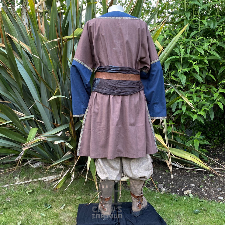Viking Button Up Linen Tunic (Brown Blue)