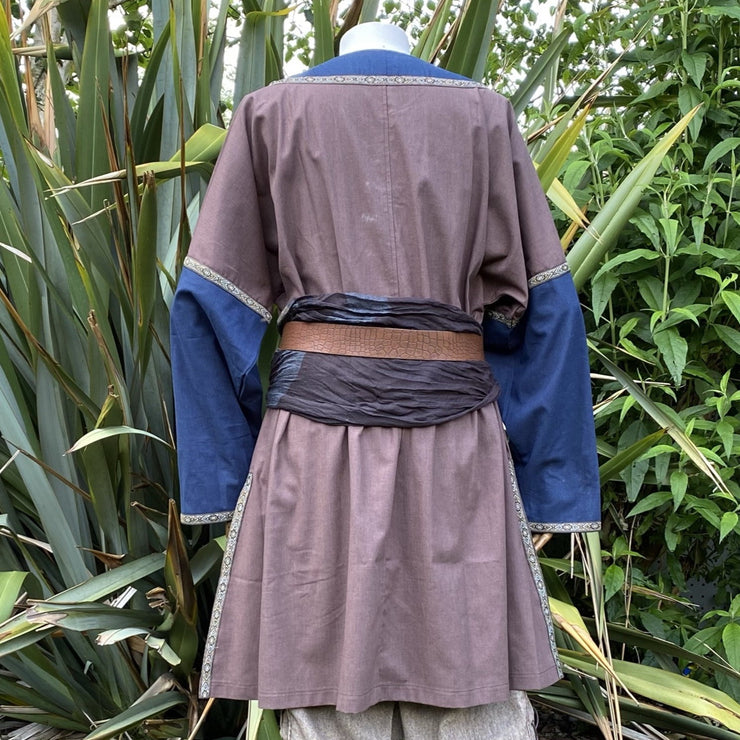 Viking Button Up Linen Tunic (Brown Blue)