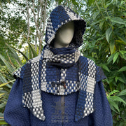 Blue & White Check Wool Wrap-Around Hood